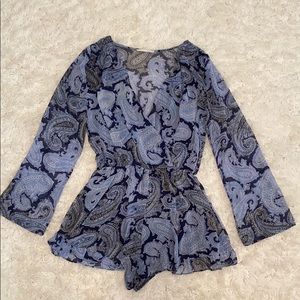 Blue Paisley Long Sleeve Romper